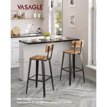 VASAGLE Set of 2 Bar Stools, Bar Height Stools, Tall Bar Stools with Back, Bar Chairs, Steel Frame, Industrial Style, Easy Assembly, Rustic Brown and Ink Black ULBC078B01