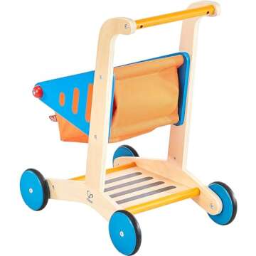 Hape Wooden Shopping Cart Pretend Play Toy| Sturdy Wooden Grocery Cart Toy for Kids