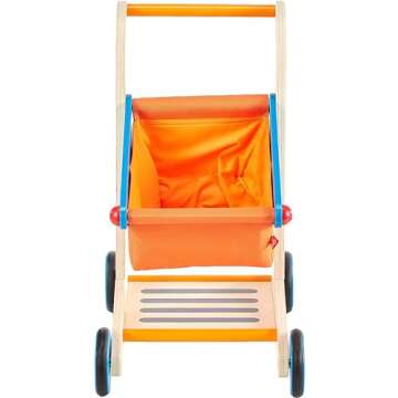 Hape Wooden Shopping Cart Pretend Play Toy| Sturdy Wooden Grocery Cart Toy for Kids