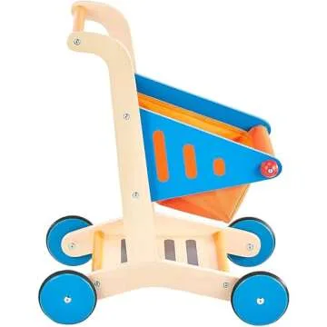 Hape Wooden Shopping Cart Pretend Play Toy| Sturdy Wooden Grocery Cart Toy for Kids