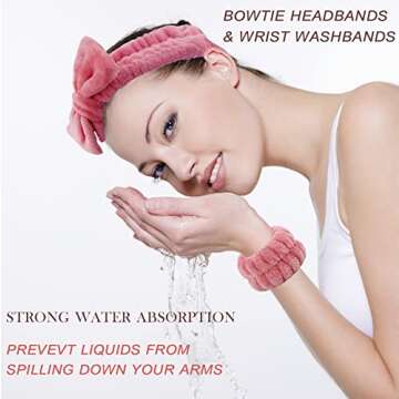 6 Pieces Spa Headband Wrist Washband Scrunchies Cuffs for Washing Face, Towel Wristbands Hair Headba...