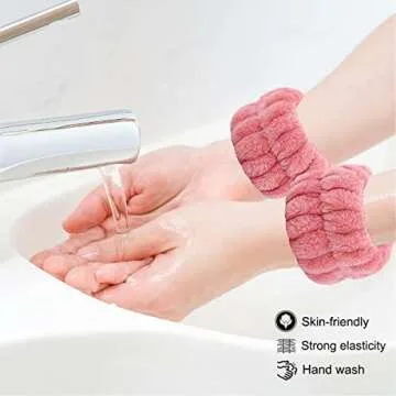 6 Pieces Spa Headband Wrist Washband Scrunchies Cuffs for Washing Face, Towel Wristbands Hair Headband Face Wash Wristband for Women Girls Makeup Prevent Liquids from Spilling Down Your Arms (Pink)