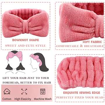 6 Pieces Spa Headband Wrist Washband Scrunchies Cuffs for Washing Face, Towel Wristbands Hair Headband Face Wash Wristband for Women Girls Makeup Prevent Liquids from Spilling Down Your Arms (Pink)
