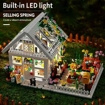 Flower House Building Mini Set with LED, City Street View Greenhouse Building Blocks Toy, Valentine ...