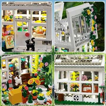 Flower House Building Mini Set with LED, City Street View Greenhouse Building Blocks Toy, Valentine Xmas Gift for Friends or Girls 8-12 Year