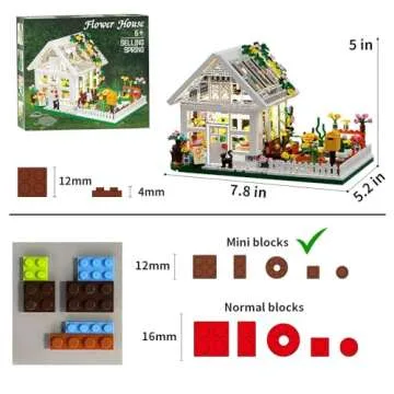 Flower House Building Mini Set with LED, City Street View Greenhouse Building Blocks Toy, Valentine Xmas Gift for Friends or Girls 8-12 Year