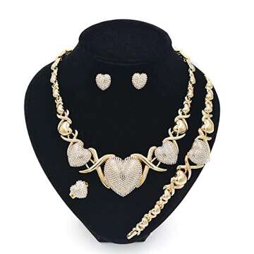 Giffor 14K Gold Filled Jewelry Set Necklaces For Women Bracelets Stud Earrings And Rings Sweetheart ...