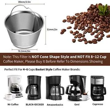 4-5 Cup Reusable Permanent Basket Coffee Filters, Coffee Filters 4 Cup, Perfect Fit Mr Coffee Coffee Makers and Brews, Replace 4 Cup Mr Coffee Gold Tone Coffee Filters