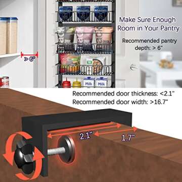 Over the Door Pantry Organizer, 10-Tier Adjustable Pantry Door Organizer, Kitchen Pantry Organization and Storage Hanging Metal Over Closet Door Spice Rack Can Organizer, Black Pantry Storage Shelves