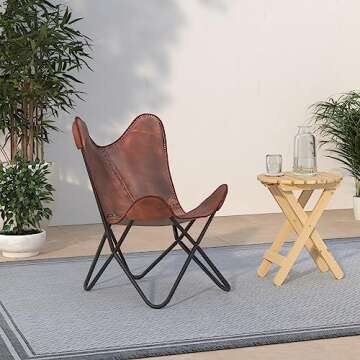 cuero Classy Handmade Dark Brown Leather Butterfly Chair Living Room- Side Hand Stich Leather Chair-...