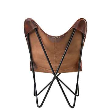cuero Classy Handmade Dark Brown Leather Butterfly Chair Living Room- Side Hand Stich Leather Chair-Handmade with Powder Coated Folding Black Iron Frame (Cover with Folding Frame)