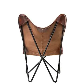 cuero Classy Handmade Dark Brown Leather Butterfly Chair Living Room- Side Hand Stich Leather Chair-Handmade with Powder Coated Folding Black Iron Frame (Cover with Folding Frame)