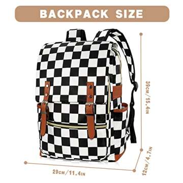 MCWTH Checkered School Backpack for Girls Women, 15.6 inch Laptop Backpacks Bookbags for College Tra...