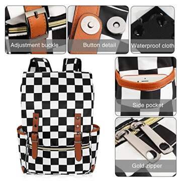 MCWTH Checkered School Backpack for Girls Women, 15.6 inch Laptop Backpacks Bookbags for College Travel