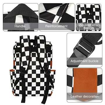 MCWTH Checkered School Backpack for Girls Women, 15.6 inch Laptop Backpacks Bookbags for College Travel
