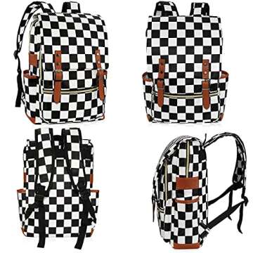 MCWTH Checkered School Backpack for Girls Women, 15.6 inch Laptop Backpacks Bookbags for College Travel