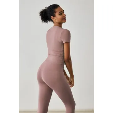 altiland Ribbed High Neck Workout T-Shirt - Twilight Rose