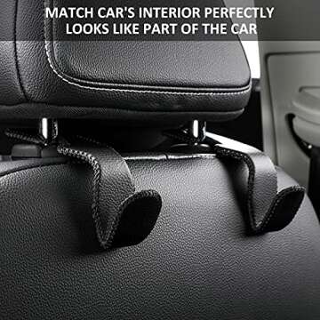 TISOHUGO Car Seat Hooks, Cars Backseat Headrest Hangers Genuine Leather Stylish Vehicle Organizer Holders for Purse Clothes Hat Grocery, 2 Pack, Gray
