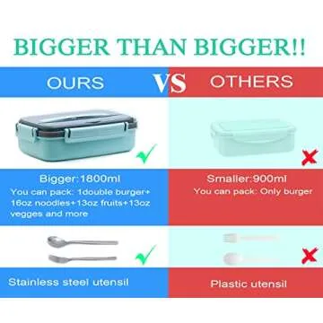 MINCOCO Bento Lunch Box Leak-proof Eco-Friendly Bento Box Food Storage Containers with Sauce Jar and Stainless Spoon&Fork for Adults Women Men Kids