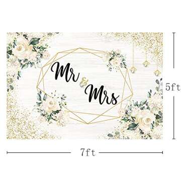 AIBIIN 7x5ft Mr and Mrs Backdrop White Floral Wedding Anniversary Photography Background Women Bridal Shower Party Decorations Bride to Be Engagement Couple Fall in Love Cake Smash Photo Studio Props