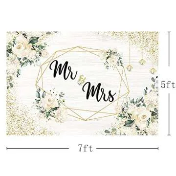 AIBIIN 7x5ft Mr and Mrs Backdrop White Floral Wedding Anniversary Photography Background Women Bridal Shower Party Decorations Bride to Be Engagement Couple Fall in Love Cake Smash Photo Studio Props