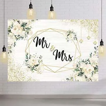 AIBIIN 7x5ft Mr and Mrs Backdrop White Floral Wedding Anniversary Photography Background Women Bridal Shower Party Decorations Bride to Be Engagement Couple Fall in Love Cake Smash Photo Studio Props