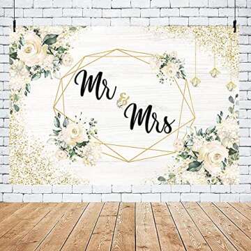 AIBIIN 7x5ft Mr and Mrs Backdrop White Floral Wedding Anniversary Photography Background Women Bridal Shower Party Decorations Bride to Be Engagement Couple Fall in Love Cake Smash Photo Studio Props