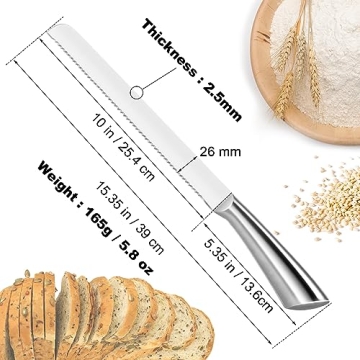 LifHap Serrated Bread Knife, Pastry-Slicer - 10 Inch/24CM Blade,One-Piece Stainless Steel Design,Best Knives for Slicing Bread, Bagels, Cake