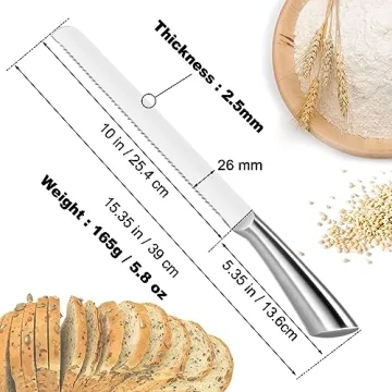 LifHap Serrated Bread Knife, Pastry-Slicer - 10 Inch/24CM Blade,One-Piece Stainless Steel Design,Best Knives for Slicing Bread, Bagels, Cake