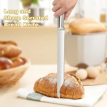 LifHap Serrated Bread Knife, Pastry-Slicer - 10 Inch/24CM Blade,One-Piece Stainless Steel Design,Best Knives for Slicing Bread, Bagels, Cake