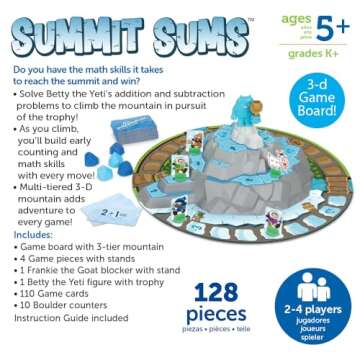Learning Resources Summit Sums,128 Pieces, Ages 5+, Educational Games, Math Games, Games for Kids