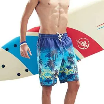 nuosife Stylish Coconut Palm Swim Trunks for Men