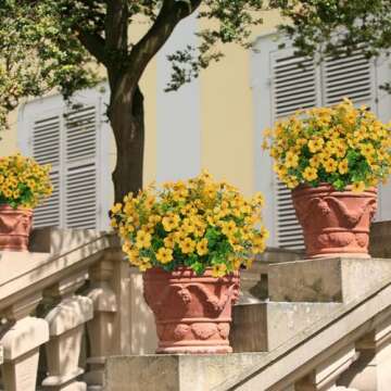 SOMYTING Artificial Azalea Flowers Outdoor 8 Bundles Fake Flowers Faux Plastic Eucalyptus Plants UV Resistant Silk Flower Shrubs for Garden Porch Window Hanging Planter Decorations (Yellow, 8PCS)