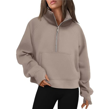 AUTOMET Women's Half Zip Cropped Pullover - Cozy Fleece Hoodies for Fall 2024