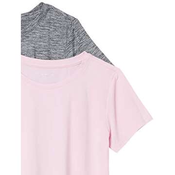 Amazon Essentials Women's Tech Stretch Short-Sleeve Crewneck T-Shirt (Available in Plus Size), Pack of 2, Grey Space Dye/Light Pink, Small
