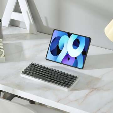 UBOTIE Portable Bluetooth Colorful Computer Keyboards, Wireless Mini Compact Retro Typewriter Flexible 84Keys Design Keyboard (Black-White)