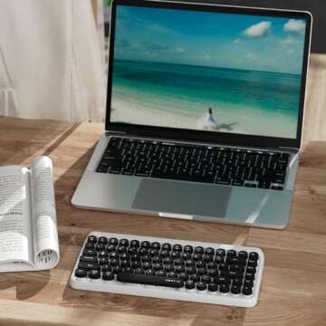 UBOTIE Portable Bluetooth Colorful Computer Keyboards, Wireless Mini Compact Retro Typewriter Flexible 84Keys Design Keyboard (Black-White)