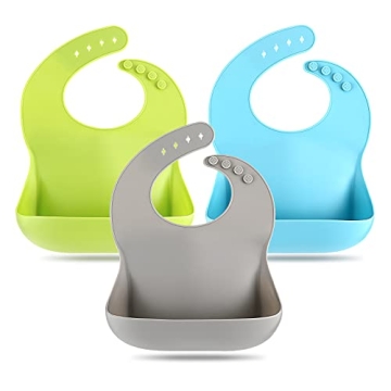 Eascrozn Silicone Bibs for Babies & Toddlers Set of 3, Waterproof & Adjustable
