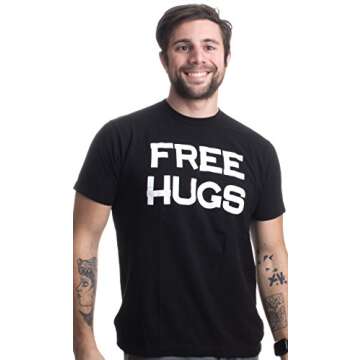Ann Arbor T-shirt Co. Free HUGS | Cute, Funny Optimist Humanist Silly Hugging Men Women T-Shirt-(Adu...