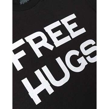 Ann Arbor T-shirt Co. Free HUGS | Cute, Funny Optimist Humanist Silly Hugging Men Women T-Shirt-(Adult, M) Black