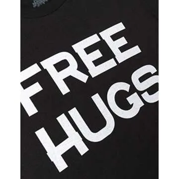 Ann Arbor T-shirt Co. Free HUGS | Cute, Funny Optimist Humanist Silly Hugging Men Women T-Shirt-(Adult, M) Black