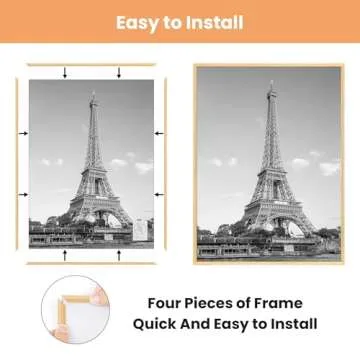 upsimples 24x36 Poster Frame Natural 3 Pack, Scratch-Proof Picture Frames 24 x 36 for Photo Gallery - Slide-In Strips, Horizontal or Vertical Wall Mounting