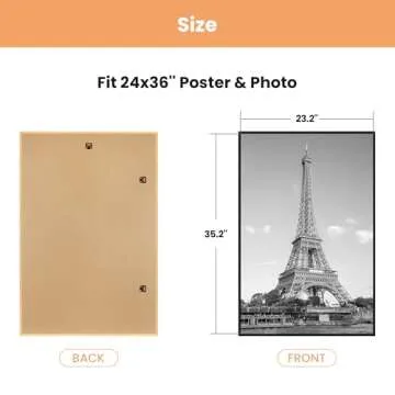 upsimples 24x36 Poster Frame Natural 3 Pack, Scratch-Proof Picture Frames 24 x 36 for Photo Gallery - Slide-In Strips, Horizontal or Vertical Wall Mounting