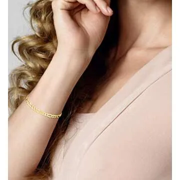 Miabella Solid 18K Gold Over Sterling Silver Italian 5mm Diamond-Cut Figaro Chain Bracelet for Women Men, 925 Made in Italy (Length 7 Inches (Small))