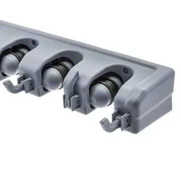 Amazon Basics Rectangular Heavy Duty, Wall Mount Storage Broom, Mop Holder or Tool Organizer with Hooks and Slots for Home, Garage, Garden, Laundry, or Kitchen, Gray, 16.75 x 3.35 x 2.36 Inches