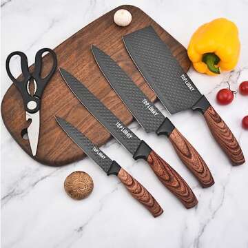 Knife Set, Wiztoynia 6-Piece Black Kitchen Knife Set for Home, Anti-Rust Non-stick Stainless Steel S...