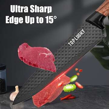 Knife Set, Wiztoynia 6-Piece Black Kitchen Knife Set for Home, Anti-Rust Non-stick Stainless Steel Sharp Chef Knife Set with Universal Knife Block for Kitchen, Ergonomical Design (Black)