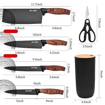 Knife Set, Wiztoynia 6-Piece Black Kitchen Knife Set for Home, Anti-Rust Non-stick Stainless Steel Sharp Chef Knife Set with Universal Knife Block for Kitchen, Ergonomical Design (Black)