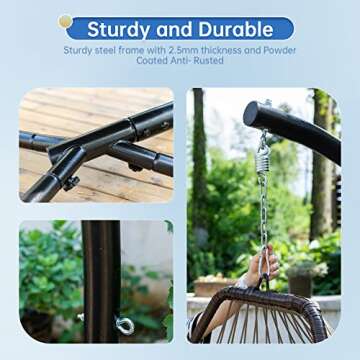Egg Chair Hammock Chair Basket Chair Hanging Swing Chair UV Resistant Cushion with Stand for Indoor Bedroom Outdoor Garden Backyard
