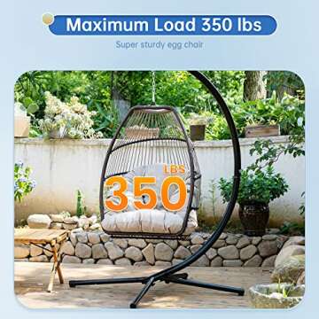 Egg Chair Hammock Chair Basket Chair Hanging Swing Chair UV Resistant Cushion with Stand for Indoor Bedroom Outdoor Garden Backyard